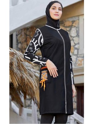 Adasea 2213 Siyah Tam Boy Tasarım  Tesettür Mayo