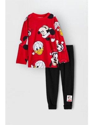 Miniko Kids Yılbaşı Yeni Yıl Noel Mickey Unisex Uzun Kollu Pamuk Pijama Takımı