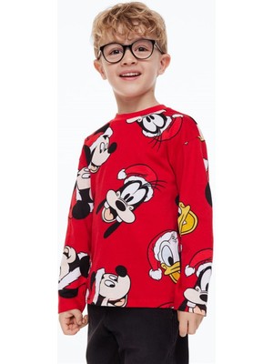 Miniko Kids Yılbaşı Yeni Yıl Noel Mickey Unisex Uzun Kollu Pamuk Pijama Takımı