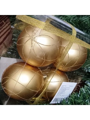 Kuzey Vıp Kalite 8 cm 4 Adet Simli Gold Top Yılbaşı Ağacı Süsleri Vitrin Süsleri Gold Yılbaşı Top Süsler Noel Ağacı Süsleri