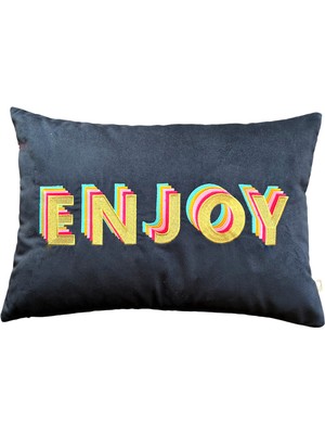 Ge Living Enjoy Desenli Lacivert Kadife Dekoratif Kırlent Kılıfı ( 35 cm x 50 cm )