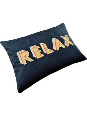 Ge Living Relax Desenli Lacivert Kadife Dekoratif Kırlent Kılıfı ( 35 cm x 50 cm )