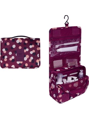 Ecoform Organizer Askılı Seyahat Kozmetik Makyaj Çantası Su Geçirmez Özellikli Bordo Çiçekli Renk