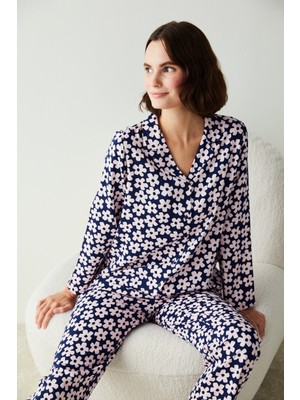 Penti Mavi Flowe Land Gömlek Pantolon Pijama Takımı