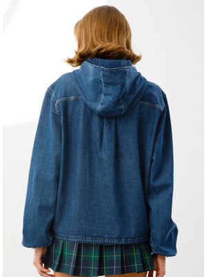 Denim Trip Bisiklet Yaka Indigo Kadın Sweatshirt DT10054 Orta Indigo