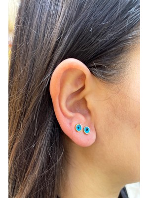 Şamlı Erdoğan 14 Ayar Altın Vidalı Göz Boncuk Küpe