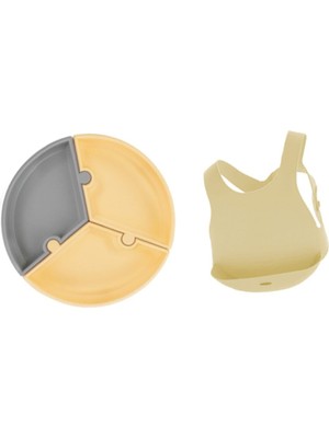 Oioi Silikon Set Vakum Tabanlı Puzzele Tabak Silikon Önlük