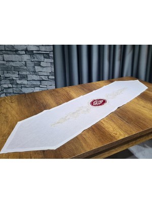 Çeyiz Diyarı Sinem Lüx Keten Runner Krem Bordo