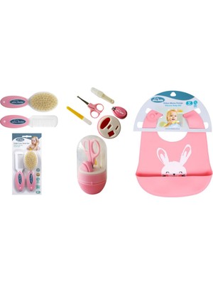 Sevi Bebe Naturel Fırça Tarak +Silikon Önlük+Tırnak Bakım Seti