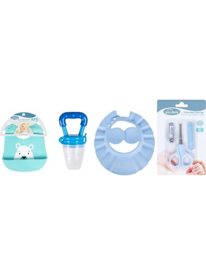 Sevi Bebe Bakım Seti(Silikon Önlük+Meyve Emziği+Banyo Şapkası+Tırnak Makası Seti)