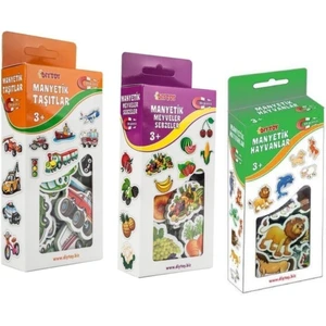 Diytoy 3'lü Manyetik Hayvanlar - Meyveler Sebzeler - Taşıtlar Magnet