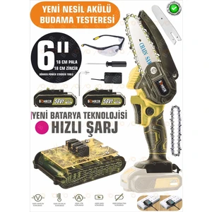 Taşınabilir Yellow 20 cm 6'' Bahçe Ev Ağaç Dalları Portatif 58VF 5AH Akülü Zinciri Budama Testere