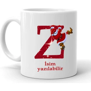 Yeni Yıl Noel Baba Temalı " Z " Harf ve Isim Yazılabilir Kişiye Özel Kupa Bardak