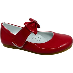 350 Kız Çocuk Kırmızı Rugan Fiyonklu Cırtlı Babet