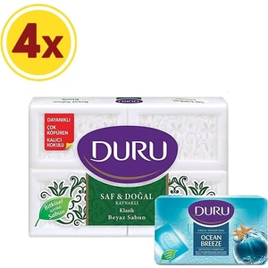 Saf & Doğal Klasik 16 Adet Beyaz Kalıp Sabun 600 gr x 4 + Duş Sabunu Hediyeli 4 x 150 gr
