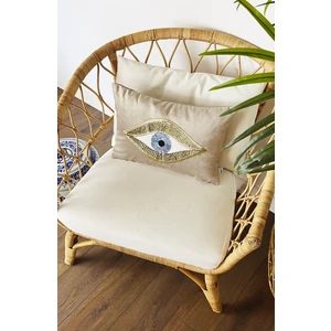 Ge Living Dekoratif Pullu Göz Desenli Bej Kadife Kırlent Kılıfı ( 35 cm x 50 cm )