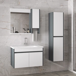 Alfa Banyo Estella-OA 80 ve 35 cm Mdf Aynalı Boy Dolaplı Lavabolu Banyo Dolabı Takımı Demonte Değil