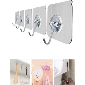 Mutlu Home 4 Adet 6X6CM Kendinden Yapışkanlı Şeffaf Güçlü Askı Kapı Duvar Askıları Ağır Yük Taşıma Askısı