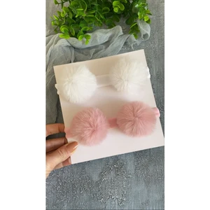 Selda Aksesuar Kız Bebek 2 Li Beyaz-Pudra Ponpon Saç Bandı