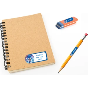 Kutu Ambalaj Okul Etiketi Defter, Kalem Sticker Sonic 56 Adet