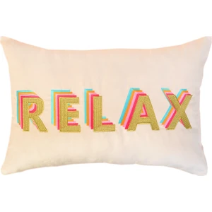 Ge Living Relax Desenli Krem Kadife Dekoratif Kırlent Kılıfı ( 35 cm x 50 cm )