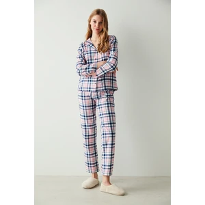 Çok Renkli Pink Checked Gömlek Pantolon Pijama Takımı
