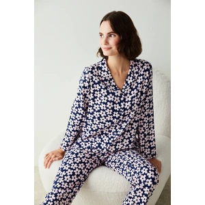 Mavi Flowe Land Gömlek Pantolon Pijama Takımı
