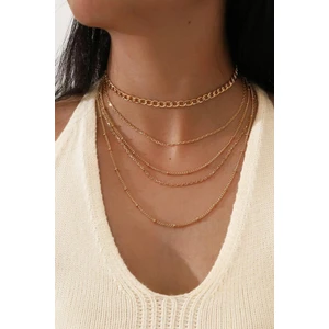 Altn Renkli Choker 5 Sıralı Kolye