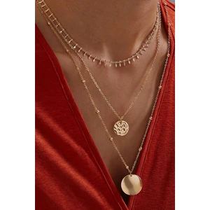 Pul Uçlu Zincir Kombinli Kolye Seti