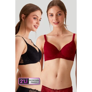 Pierre Cardin 2'li Ekonomik Paket Bordo-Siyah 6224 Barcelona Balenli Desteksiz Dantelli Toparlayıcı Sütyen Set (C Cup Seçeneğiyle)