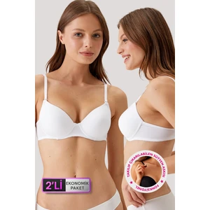 Pierre Cardin 2'li Ekonomik Paket Beyaz 6805 Adria Balenli Push Up Dolgulu Micro Sütyen Set - C Cup Seçeneğiyle