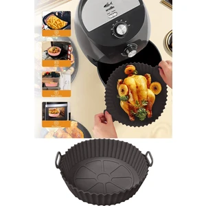 Tüm Airfryerlara Uyumlu Antrasit Renk Silikon Pişirme Kabı - Airfryer Silikon Kap - Bpa Free-1 Adet