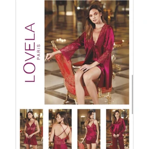 Lowela Paris 2005 Bordo Saten Kısa Gecelikli 6 Lı Çeyiz Seti