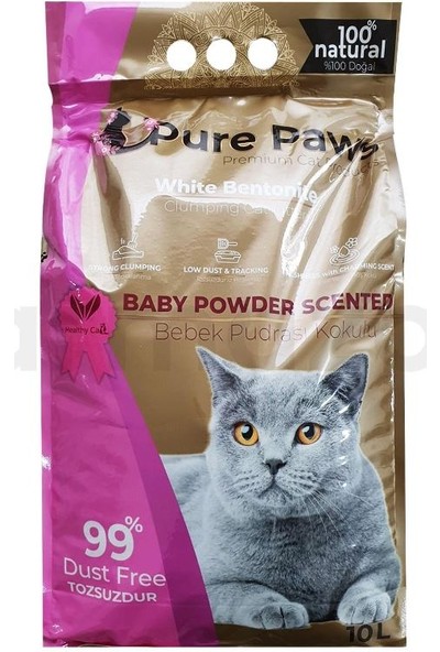 Pure Paws Ince Taneli Bebek Pudralı Bentonit Kedi Kumu 10 Lt