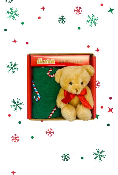 17 Gift Box Yılbaşı Hediye Kutusu Çorabı Yılbaşı Peluş Ayıcık