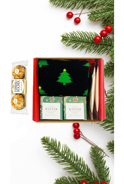 17 Gift Box Yılbaşı Hediye Kutusu Yılbaşı Çam Ağacı Desenli Çorabı Yılbaşı Çikolatası
