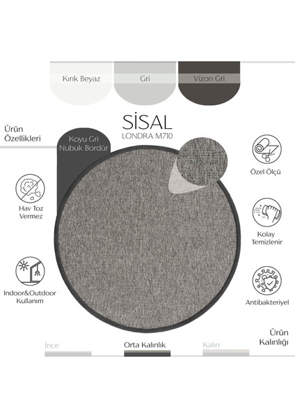 Londra M710 Hav Toz Vermez Kolay Temizlenen Hasır Doku Ince Düğüm Yuvarlak Ithal Sisal Halı