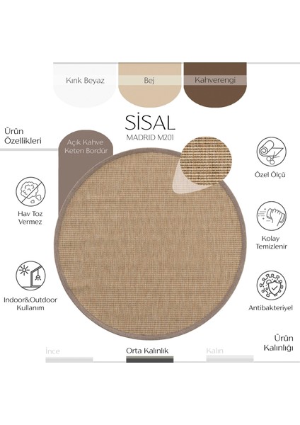 Madrid M201 Hav Toz Vermez Kolay Temizlenen Hasır Dokulu Ince Düğüm Yuvarlak Ithal Sisal Halı