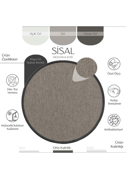 Montana M710 Hav Toz Vermez Kolay Temizlenen Hasır Dokulu Iri Düğüm Ithal Yuvarlak Sisal Halı