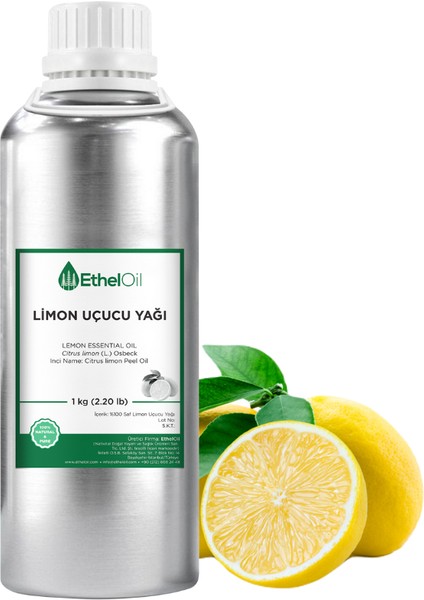 Limon Uçucu Yağı - Etheloil - 1 kg - %100 Saf ve Doğal Uçucu Yağ – Üretici Firma, Yüksek Kalite, Lemon Essential Oil - Citrus Limon (L.) Osbeck