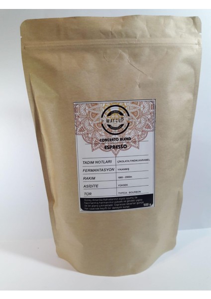 Waycup Coffee Concerto Blend Espresso Çekirdek Kahve 250GR