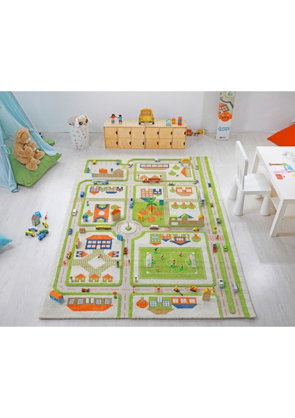 Trafik Yeşil Çocuk Odası Oyun Halısı
