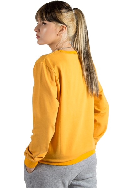 Kadın Sarı Basic Bisiklet Yaka Düz Renk Sweatshirt Sweatshirt 22Y-5200177