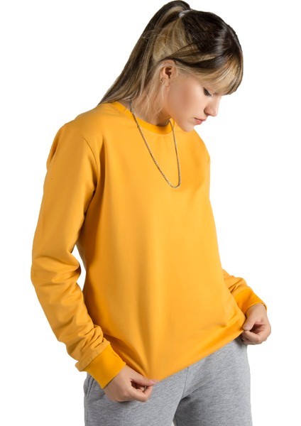 Kadın Sarı Basic Bisiklet Yaka Düz Renk Sweatshirt Sweatshirt 22Y-5200177