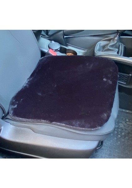 Yumuşak Tüylü Peluş Serme Oto Koltuk Koruyucu Minder Ön Tekli Siyah