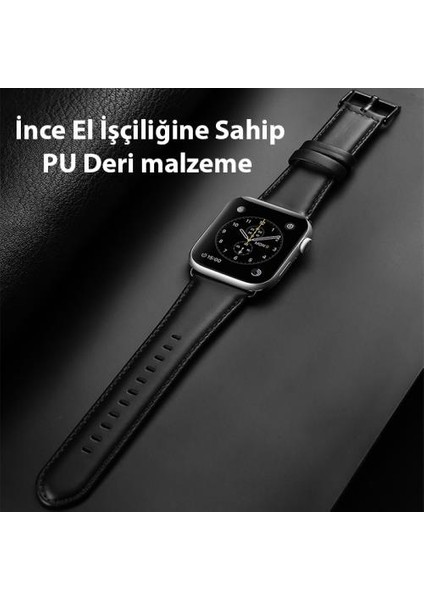 Polham Hermes Loop Deri Apple Watch 42-44-45MM Kordon Kayış, Ultra Hafif, Çelik Tokalı Kayış