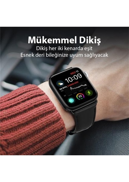 Polham Hermes Loop Deri Apple Watch 42-44-45MM Kordon Kayış, Ultra Hafif, Çelik Tokalı Kayış