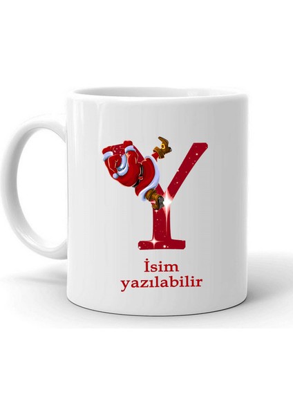 Yeni Yıl Noel Baba Temalı " Y " Harf ve Isim Yazılabilir Kişiye Özel Kupa Bardak