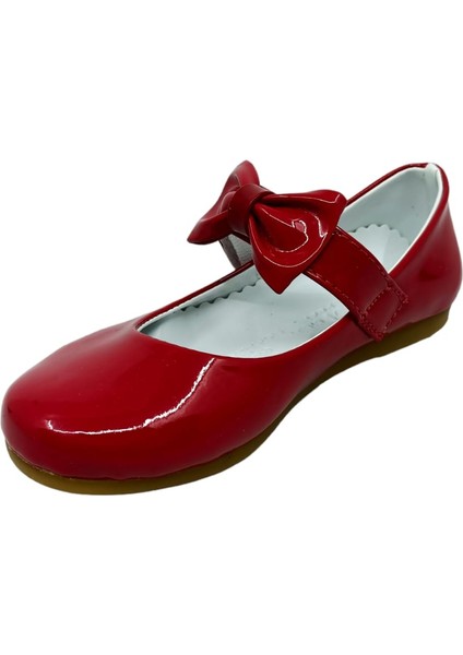 350 Kız Çocuk Kırmızı Rugan Fiyonklu Cırtlı Babet modelleri