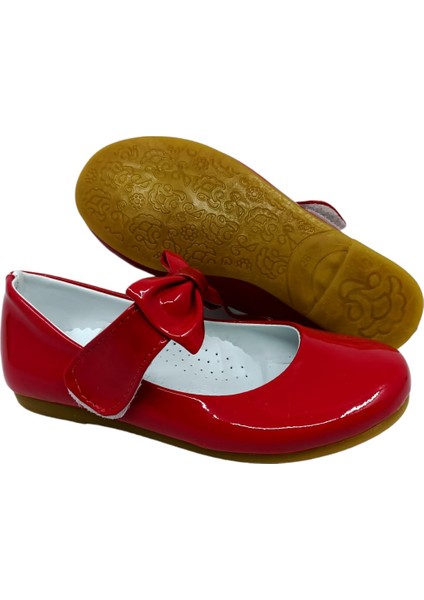 350 Kız Çocuk Kırmızı Rugan Fiyonklu Cırtlı Babet indirimleri
